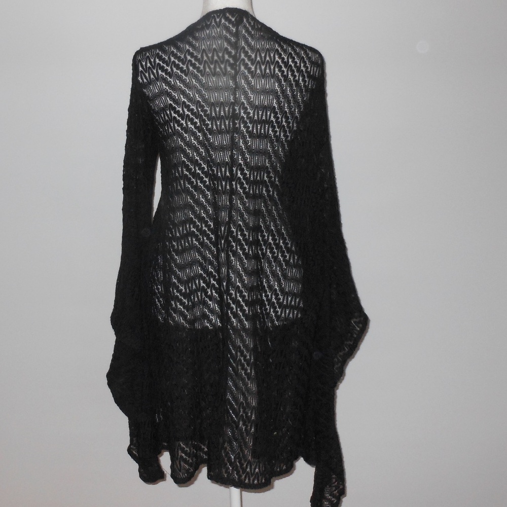 Nordstrom Black Mesh Cardigan Shawl with Flare Sleeves – Size Small